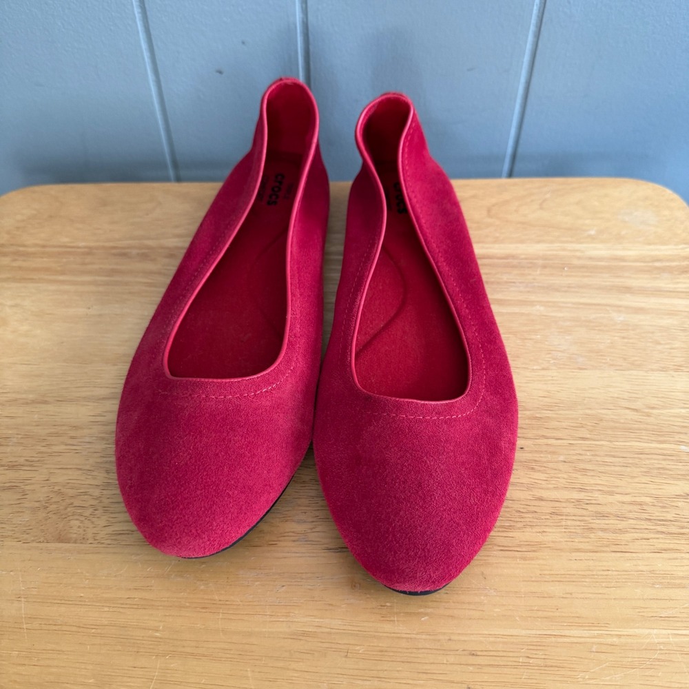 Crocs Lina Suede Flats Womens 11 Red Triple Comfort Slip On Ballet Shoes 203410